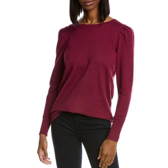 Anne Klein Sweaters - NWT Anne Klein wine color cotton and cashmere blend pleated sleeve sweater